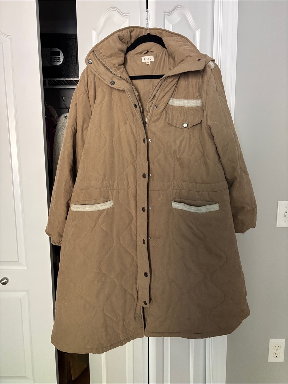 POL Quilted Long Puff Coat in Tan with Hood...oversized